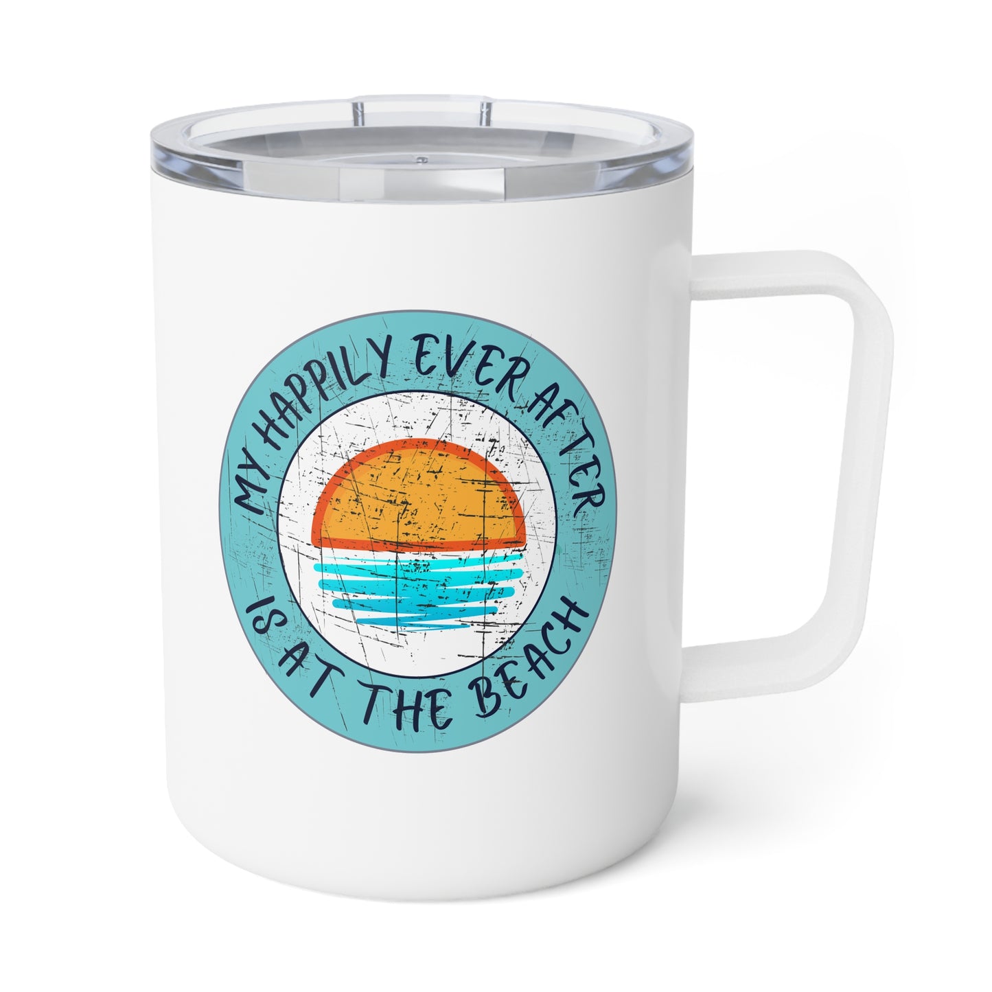 Beach Lover Insulated Mug, Outdoor Enthusiast 10oz Coffee Tumbler, Nature Lover Gift, 'My Happily Ever After Is at the Beach' Mug, Travel